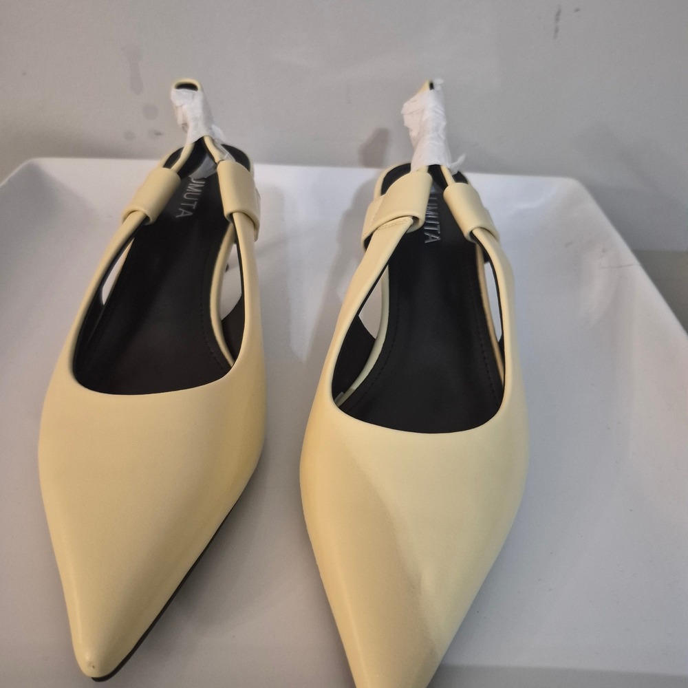 Lumuta Shoes Women Cream Slingback Kitten Heels Pointed Toe Pumps Size 9